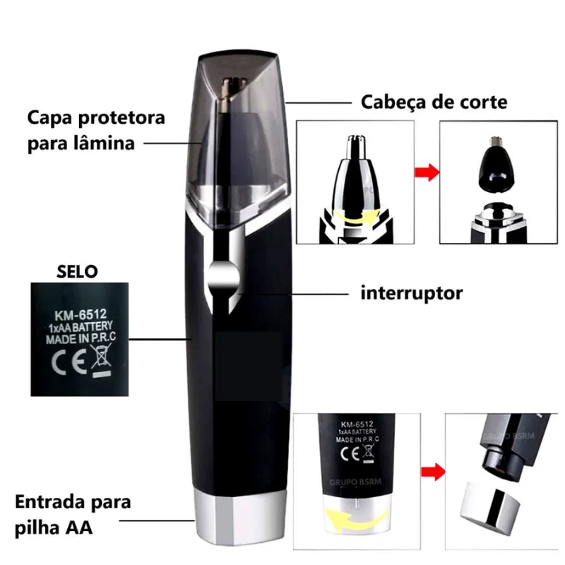 Mini aparador profissional remove pelos do nariz e da orelha